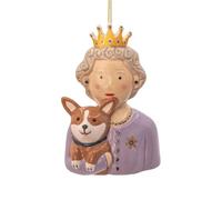 Sass & Belle Décoration de sapin de Noël Reine et Corgi en céramique Thème Royal Style traditionnel 10 x 7 cm