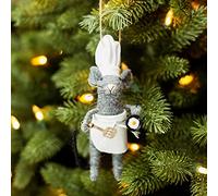 Sass & Belle Décoration en feutrine de chef souris, ornement de Noël, en feutre gris et blanc