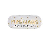 Sass & Belle Étui à Lunettes Super Maman Blanc - Or, Rétro avec un Thème de Super-Héros, Semi-Rigide, Polyester, Boîte à Lunettes