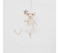 Sass & Belle Fée souris avec baguette étoile en feutre à suspendre décoration blanche - ornement de Noël