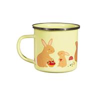 Sass & Belle Garden Friends Tasse en émail - Motif lapin mignon et écureuil en jaune et marron, tasse de camping en métal durable, 200 ml, légère et réutilisable, idéale pour une utilisation en