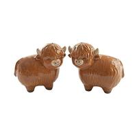 Sass & Belle Highland Cow Salière et poivrière - Accessoires de cuisine en céramique pour table à manger - Salière et poivrière amusante - Cadeaux de maison fantaisie