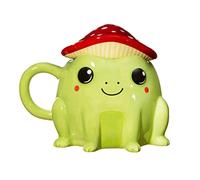 Sass & Belle Mug grenouille avec couvercle champignon - Jolie tasse en céramique de 300 ml avec couvercle champignon rouge et blanc, pour thé ou café, cadeau amusant en forme de champignon, animal