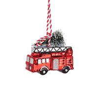 Sass & Belle Ornement Boule en forme de camion de pompiers avec arbre, Collection transport, 80% Verre, 20% Plastique, Noël