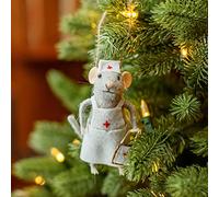 Sass & Belle Ornement de Noël en feutre en forme de souris d'infirmière, Collection Christmas Fun, Blanc, Suspendu, 11 x 5 x 11 cm, Noël