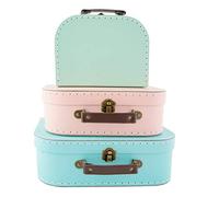 Sass & Belle Set de 3 boîtes en forme de valise vintage dans des couleurs pastel vert rose et bleu dans 3 tailles différentes