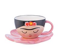 Sass & Belle – Tasse avec effigie de Frida et soucoupe en forme de fleur