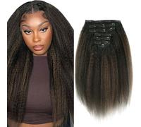 Sassina Extensions de Cheveux à Clips Kinky Straight à Clipser pour Femme Couleur Naturelle à Marron Chocolat Double Trame Extensions à Clips 16pouces 120g 7pièces