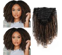 Sassina Extensions de cheveux crépus bouclés à clips naturels noirs à auburn clairs pour tête complète 35,6 cm 120 g 7 pièces #T1B/1BP30
