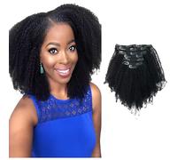 Sassina Extensions de cheveux humains à clipser Afro Coily 45,7 cm 4C Extensions de cheveux à clipser 7 pièces avec 17 clips 120 g Cheveux humains vierges à clipser 4B 4C #1 Noir de jais
