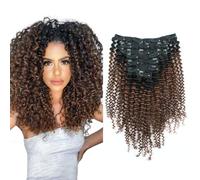 Sassina Extensions de cheveux humains crépus Culry à clips 1B noir se décolorant en brun chocolat clair 7 pièces par paquet avec 17 clips attachés KC 1BT4 45,7 cm