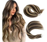 Sassina Extensions de cheveux humains invisibles à bande épaisse de 55,9 cm, brun chocolat clair à blond fraise, trame de peau sans couture, extensions de cheveux humains, 20 pièces, 50 g #P4/27