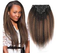 Sassina Kinky Straight Extensions de Cheveux à Clipser Vrais Cheveux Humains Noir Naturel à Auburn Clair Extensions de Cheveux Humains épais à Clipser pour Femmes Noires 20pouces 7 pièces 120g
