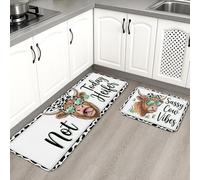 Sassy Lot de 2 tapis de cuisine doux et confortables pour le sol - Motif vache ludique - Lavable - Pour éviers, buanderie, salle de bain