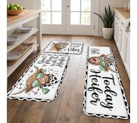 Sassy Lot de 3 tapis de cuisine doux et confortables pour le sol - Motif vache ludique - Tapis décoratif confortable et lavable pour éviers de cuisine, buanderie, salle de bain