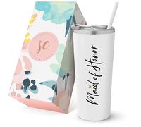 SassyCups Tasse de voyage en acier inoxydable avec paille pour femme d'honneur avec inscription « Will You Be My Maid of Honor »,Pour proposition de demoiselle d'honneur,MOH (623.7 g, blanc)