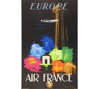 SAST Affiche Air France EUROPE Maurus 1948 Reproduction 50 X 70 cm