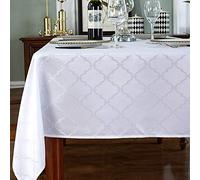 SASTYBALE Nappe Blanche en Polyester Jacquard à Motif Floral, résistante aux déversements, Infroissable pour Cuisine, Salle à Manger, fête (rectangulaire/Oblong, 132,1 x 177,8 cm (4 à 6 Places)