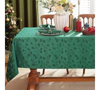 SASTYBALE Nappe de Noël rectangulaire en jacquard anti-déversement et infroissable avec motifs de feuilles de houx pour salle à manger et décoration de vacances (vert, 152 x 305 cm)