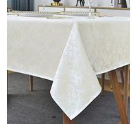 SASTYBALE Nappe rectangulaire - 132,1 x 178,8 cm - Nappe rectangulaire en Polyester Doux - Motif Jacquard, Anti-déversement, Infroissable, imperméable, Doux - pour fêtes de Cuisine (Ivoire)