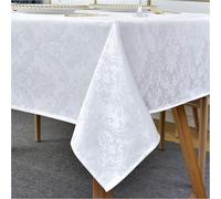 SASTYBALE Nappe rectangulaire Blanche damassée - 152 x 305 cm - Motif Jacquard - Résistante aux déversements - Infroissable - Imperméable - en Polyester Doux - pour Table de Cuisine ou de fête