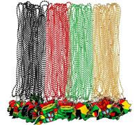 Sasylvia Juneteenth Lot de 60 colliers de perles avec pendentif en feutre en 6 styles classiques pour adultes et enfants - Décorations pour le 19 juin, noir, Plastique, Pas de gemme