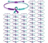 Sasylvia Lot de 20/100 bracelets de sensibilisation au avec cordon réglable violet et bleu sarcelle - Cadeaux inspirants pour la prévention du pour homme et femme, 8.66 inches/ 22 cm