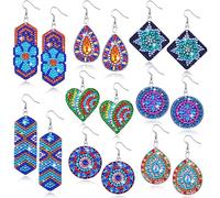 Sasylvia Lot de 8 paires de boucles d'oreilles pendantes en mosaïque 5D à la main avec outils pour femmes, adultes, enfants, loisirs créatifs
