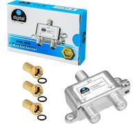 SAT BK FM Splitter 2 Way 5-2400MHz Digital Analog Fully Shielded Compatible with SAT DVB-S DVB-S2 FM TV Cable DVB-C + F Plugs