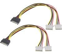 SATA 15 Broches vers 2x4 Broches Molex Un à Deux Cordon d'alimentation,SATA mâle à 2 Molex Femelle,séparateur en Y de Disque Dur IDE SATA 15P à 4P,pour DVD 12V/5V IDE HDD.(30cm/2Pièces)