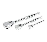 SATA ST13975 Lot De 3 Clés À Cliquet Professionnelles 1/4", 3/8" Et 1/2" 120P Avec Interrupteur Marche/Arrêt Et Double Griffe 60 Dents Tête Goutte À Goutte Heavy Duty
