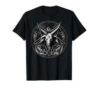 Satanic 666 Diable Occulte sur Pentagramme Chèvre Noir et Blanc T-Shirt