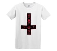 Satanic Cross Aleister Pentagram Religion 666 Devil Crowley Satanism Mens Short Sleeve White M