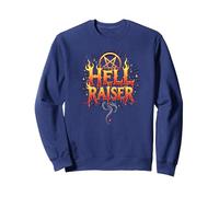 Satanic Hell Raiser Occult Pentagramme Flames Graphique Sweatshirt, Unisexe pour Adultes, Bleu Marine, L