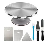 SATARGO Plateau tournant pour gâteau - 30,5 cm - Support rotatif pour décoration de gâteau - Alliage d'aluminium avec base antidérapante - Comprend des spatules de glaçage, des peignes et des outils