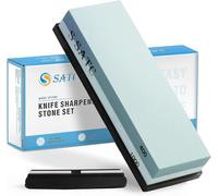 SATC Pierre à aiguiser 2 en 1 Grain 400/1000 Pierre à aiguiser avec Base en Caoutchouc Antidérapant Aiguiseur de Couteaux Pierre Humide Support de Pierre à aiguiser et Angle Guidé
