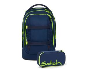 Satch Lot de 2 sacs à dos d'écolier avec trousse, Jaune toxique, Taille unique pour tous, Classique