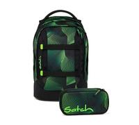 Satch Lot de 2 sacs à dos d'écolier avec trousse, Vert sismique, Taille unique, Classique