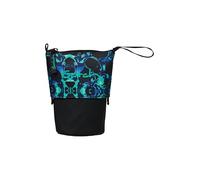 satch Pencil Slider Slider extra large avec compartiment séparateur, compartiment zippé, porte-stylo, équerre, fenêtre de visualisation pour emploi du temps, bleu caleido - noir