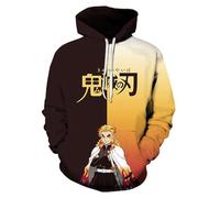 Satdflie Anime Demon Slayer Sweat à Capuche imprimé Hommes Femmes Harajuku Pullover à Manches Loog Sweat Unisexe décontracté à Capuche, pour Les Fans Noël, Couleur/7, L