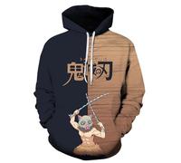 Satdflie Anime Demon Slayer Sweat à Capuche imprimé Hommes Femmes Harajuku Pullover à Manches Loog Sweat à Capuches Unisexe, pour Les Fans Noël, Couleur/6, M