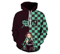 Satdflie Anime Demon Slayer Sweat à Capuche imprimé Hommes Femmes Harajuku Pullover à Manches Loog Sweat Unisexe décontracté à Capuche, pour Les Fans Noël, Couleur/2, 5XS