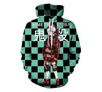 Satdflie Anime Demon Slayer Sweat à Capuche imprimé Hommes Femmes Harajuku Pullover Loog Manches Sweat Unisexe décontracté à Capuche, pour Les Fans Noël, couleur/11, S