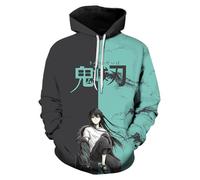 Satdflie Anime Demon Slayer Sweat à Capuche imprimé Hommes Femmes Harajuku Pullover Loog Manches Sweat Unisexe décontracté à Capuche, pour Les Fans Noël, Couleur/8, 4XS