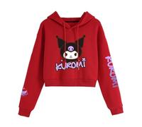 Satdflie Anime Kuro-mi Sweat Court à Capuche Pull à Manche Longue Crop Top Hoodie Sweat-Shirt à Capuche pour Femme Fille, Rouge, L