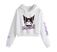 Satdflie Anime Kuro-mi Sweat Court à Capuche Pull à Manche Longue Crop Top Hoodie Sweat-Shirt à Capuche pour Femme Fille, Blanc, S