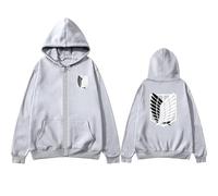 Satdflie Attack on Titan Anime décontracté en Plein air Sweat à Capuche zippé Mode Veste Unisexe à Manches Longues Populaire Harajuku Streetwear Y2k Sweats Cosplay imprimés, Gris, XXS