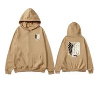 Satdflie Attack on Titan Anime extérieur décontracté Fermeture éclair Sweat à Capuche Mode Veste Unisexe à Manches Longues Populaire Harajuku Streetwear Y2k Sweats Cosplay imprimés, Kaki, M