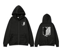 Satdflie Attack on Titan Anime extérieur décontracté Sweat à Capuche zippé Mode Veste Unisexe à Manches Longues Populaire Streetwear Japonais Y2k Streetwear Sweats Cosplay imprimés, Noirs, M
