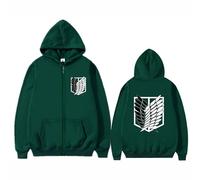 Satdflie Attack on Titan Anime extérieur décontracté Sweat à Capuche zippé Mode Veste Unisexe à Manches Longues Populaire Streetwear Japonais Y2k Streetwear Sweats Cosplay imprimés, Vert, M